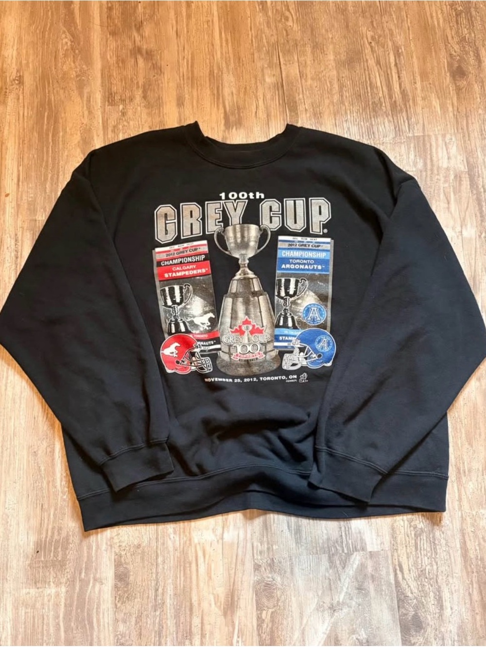 2012 Black 100th Grey Cup crewneck/sweater Toronto vs Calgary CFL, XXL